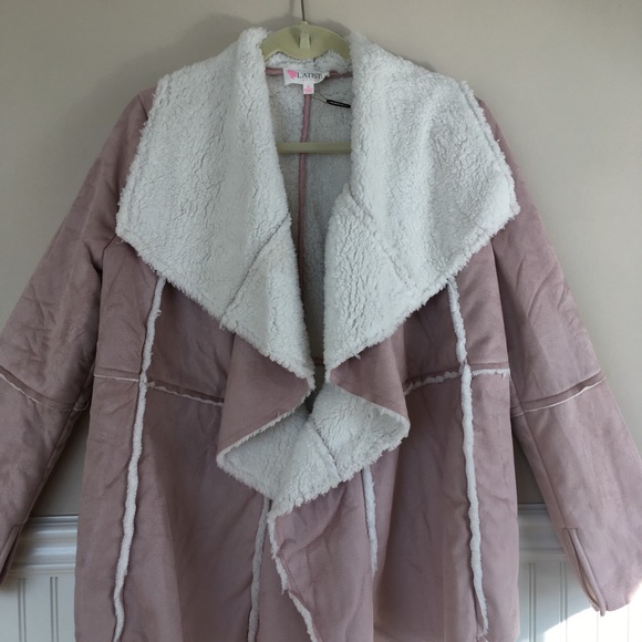 Blush Vegan Suede Shearling Coat - Picture 2 of 3